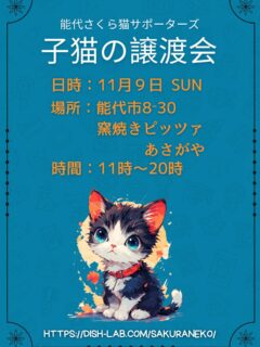 子猫メインの小さな譲渡会のお知らせです📢📢📢
11月9日 日曜日
11時から夜20時まで🌙
場所は能代市柳町8-30
窯焼きピッツァ🍕あさがやにて。
駐車場はランチ営業をしていますので混み合う可能性があります。
近くの公営駐車場🅿️や市役所の駐車場をご利用ください😌
保護子猫たちに是非会いにいらしてください🐈💖